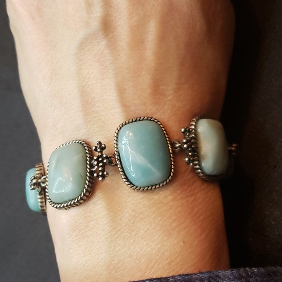 Lucky Brand Blue Cabochon Stone Pave Link Line Bracelet - Picture 2 of 9